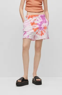 Cotton terry shorts with tie-dye motif