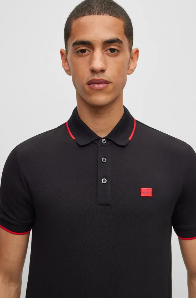 Cotton-piqué slim-fit polo shirt with red logo label