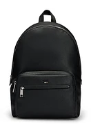 Faux-leather backpack with logo and signature stripe