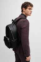 Faux-leather backpack with logo and signature stripe