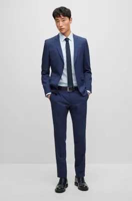 Extra-slim-fit suit patterned wool and linen