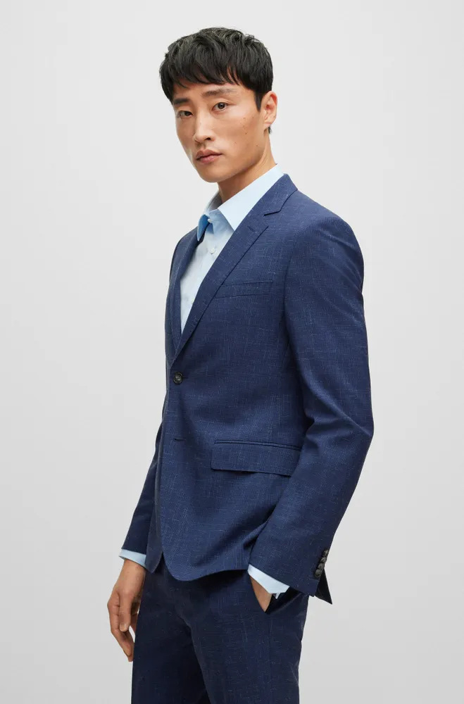 Extra-slim-fit suit patterned wool and linen