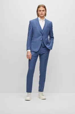 Slim-fit suit checked virgin-wool serge