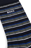 BOSS - Regular-length striped socks in a mercerized cotton blend - Dark Blue