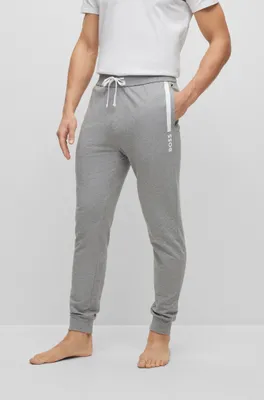 Cotton-terry tracksuit bottoms with stripe and logo