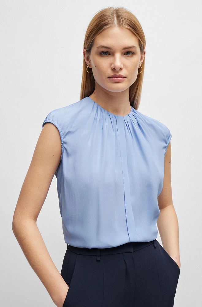 Regular-fit cap-sleeved blouse with gathered details