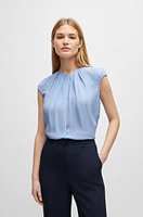 Regular-fit cap-sleeved blouse with gathered details