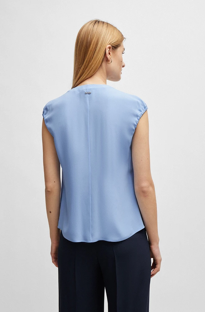 Regular-fit cap-sleeved blouse with gathered details