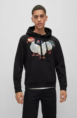Cotton-terry relaxed-fit hoodie with duck print