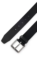 Leather belt with branded pin buckle