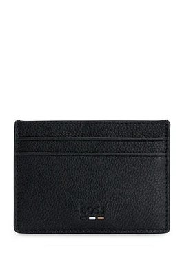 Signature-stripe card holder in grained faux leather