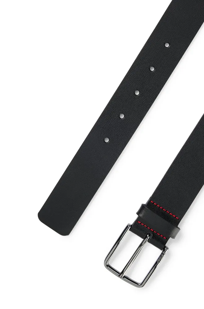 Grained-leather belt with logo buckle