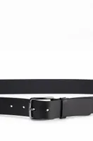 Grained-leather belt with logo buckle