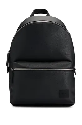 Logo-patch backpack in grained faux leather