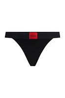 Stretch-cotton thong briefs with red logo label