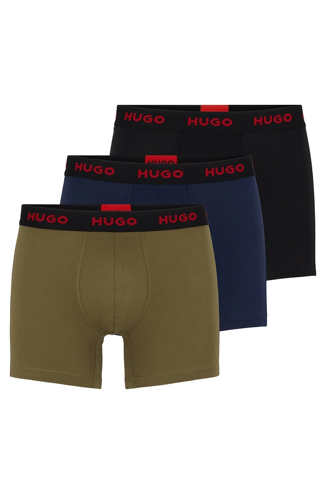 BOSS - Triple-pack of stretch-cotton boxer briefs with logo waistbands