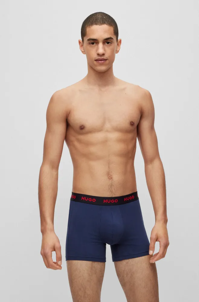 Triple-pack of stretch-cotton boxer briefs with logo waistbands