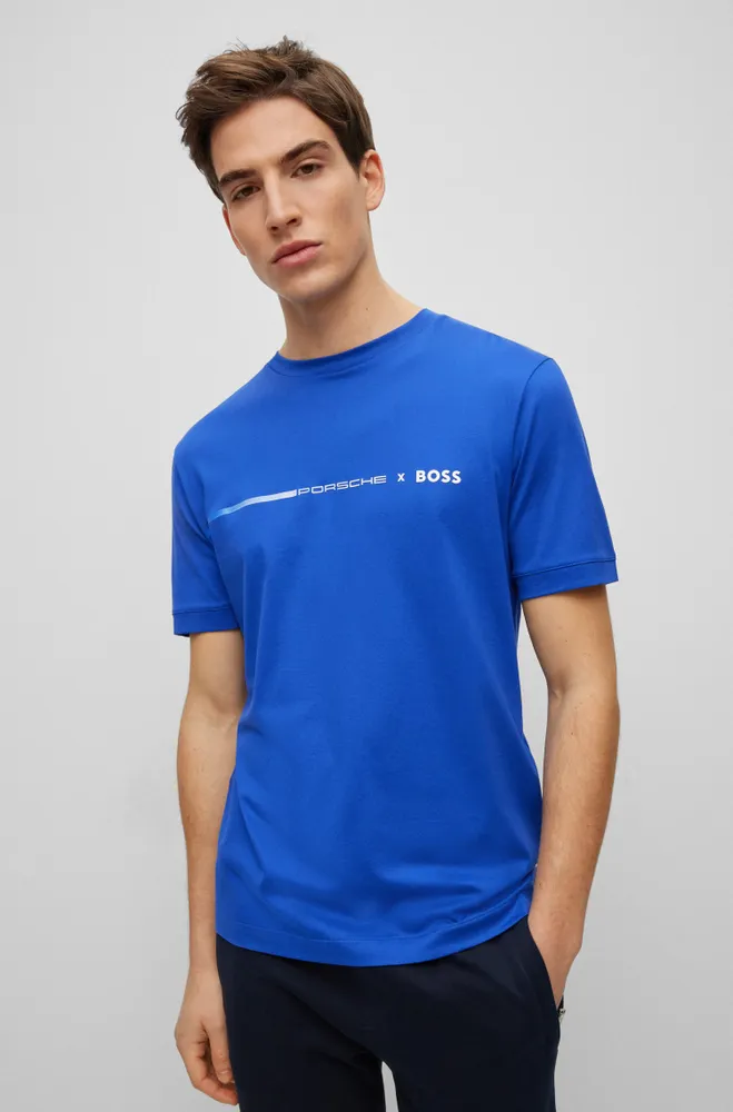 Porsche x BOSS mercerized-cotton T-shirt with flocked logo