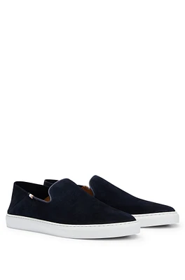 Suede slip-on shoes with signature-stripe flag