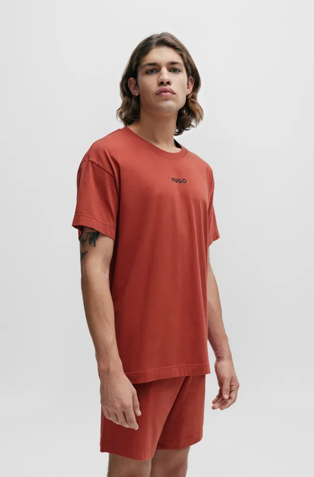 Stretch-cotton jersey pajama T-shirt with red logo