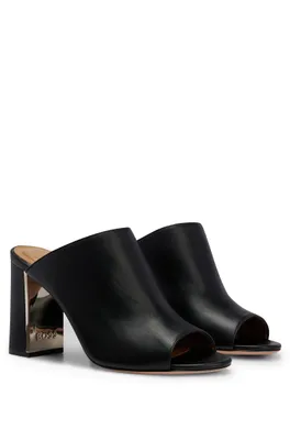 Nappa-leather mules with open toe and block heel