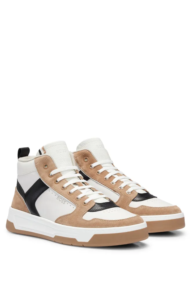 HUGO - Mixed-material high-top trainers with backtab logo