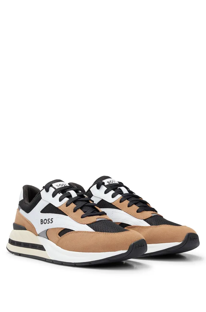 BOSS - Suede lace-up trainers with branded loop