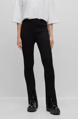 Ribbed-crepe regular-fit trousers with slit hems