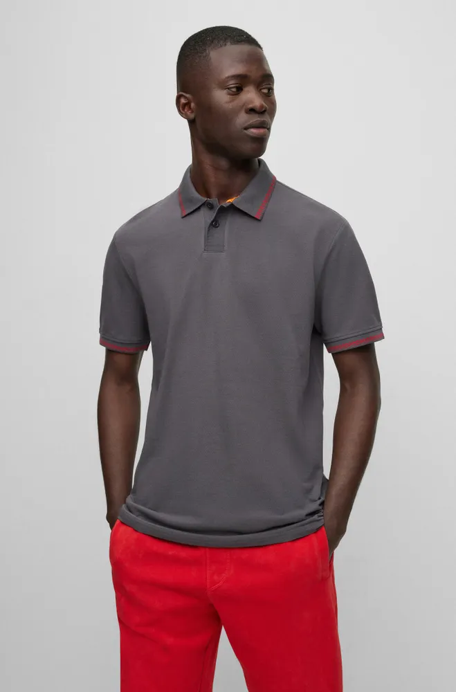 BOSS - Cotton-piqué polo shirt with contrast details