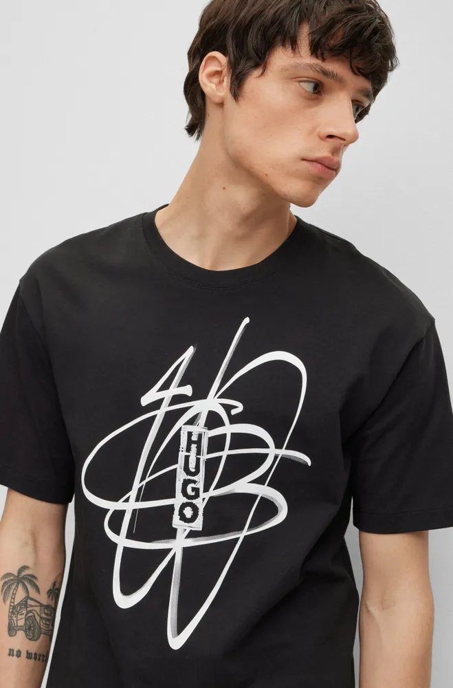 HUGO - Cotton-jersey T-shirt with graffiti-inspired stacked logo