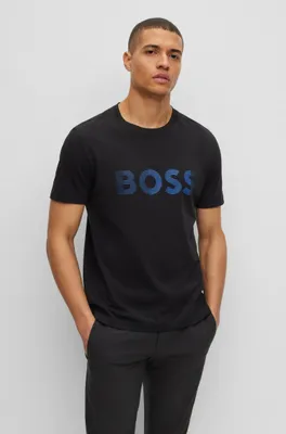 BOSS - Cotton-jersey T-shirt with rhinestone logo and artwork