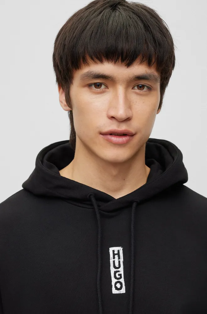 HUGO - Cotton-terry relaxed-fit hoodie with logo patch