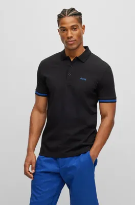 BOSS - Regular-fit polo shirt with monogram jacquard