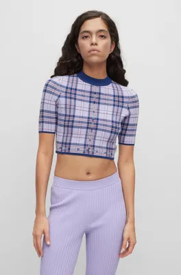 Short-sleeved cropped sweater with logo check