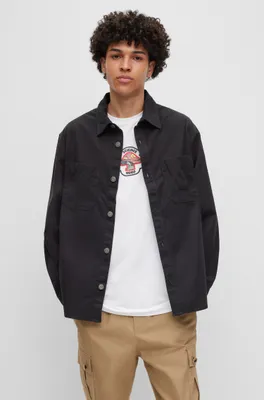 Oversized-fit overshirt cotton twill with patch pockets