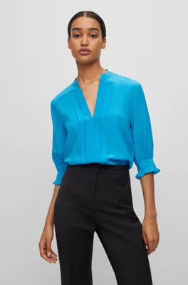 Regular-fit blouse pure silk with pleat front