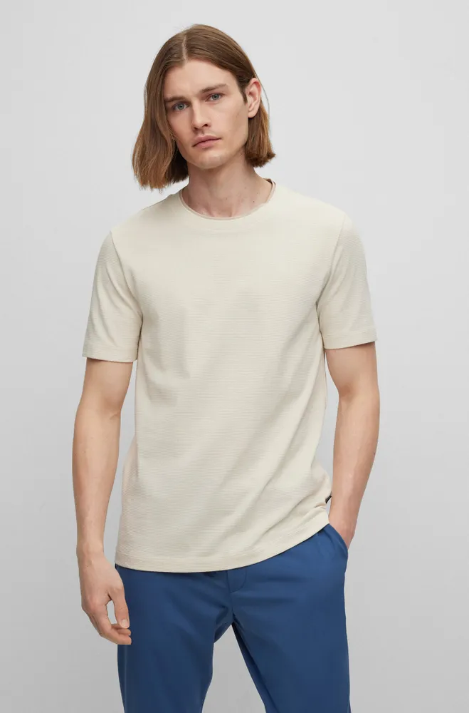 Slim-fit T-shirt structured cotton with double collar