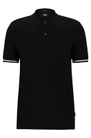 Collarless slim-fit polo shirt cotton piqu