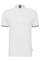 Collarless slim-fit polo shirt cotton piqué