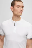 Collarless slim-fit polo shirt cotton piqué