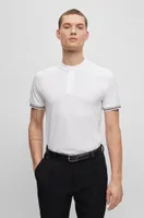 Collarless slim-fit polo shirt cotton piqué