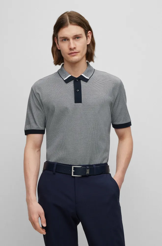 BOSS Regular-fit polo shirt with two-tone micro pattern