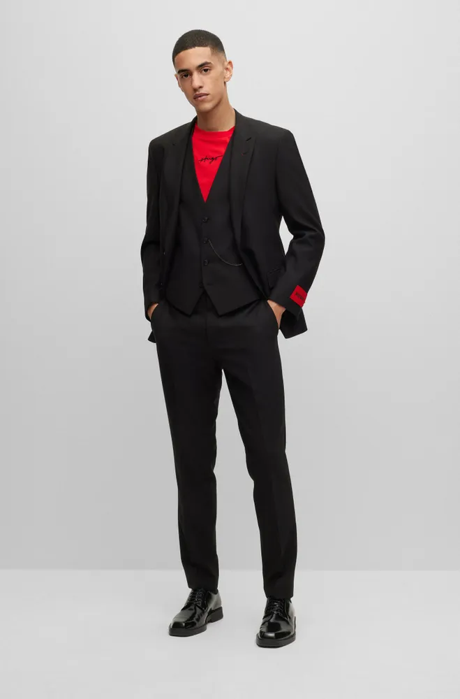 HUGO Three-piece slim-fit suit performance-stretch fabric