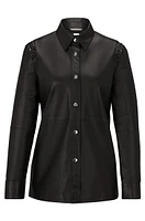 BOSS - Regular-fit blouse leather with woven details Black