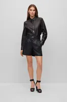 BOSS - Regular-fit blouse leather with woven details Black