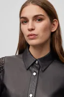 BOSS - Regular-fit blouse leather with woven details Black