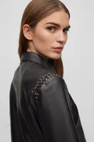 BOSS - Regular-fit blouse leather with woven details Black