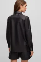 BOSS - Regular-fit blouse leather with woven details Black