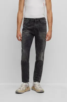 Tapered-fit jeans black rigid denim