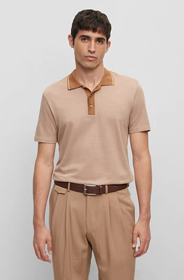 Slim-fit polo shirt structured cotton and silk